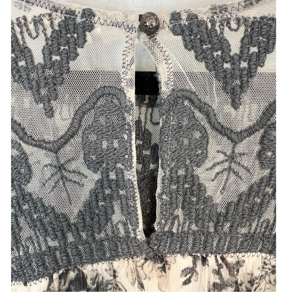 Free People Elsie Magnolia Chiffon Sheer Lace Trim Dress Long Sleeve embroidered - Picture 6 of 13